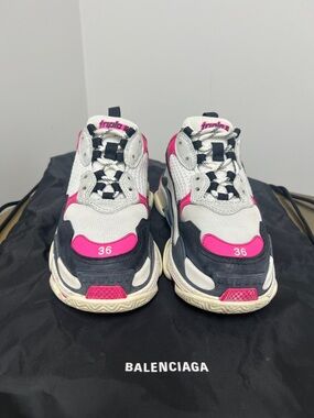 Balenciaga Triple S Sneakers in White, Hot Pink & Black